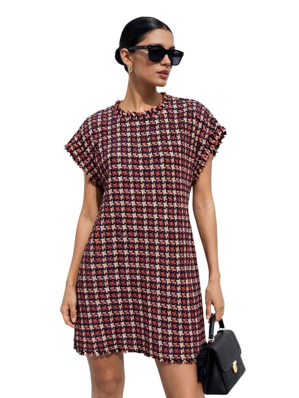 NWT Uncle Frank Womens S Multicolor Tweed Dress Fringe Hem Boho City Classic Red